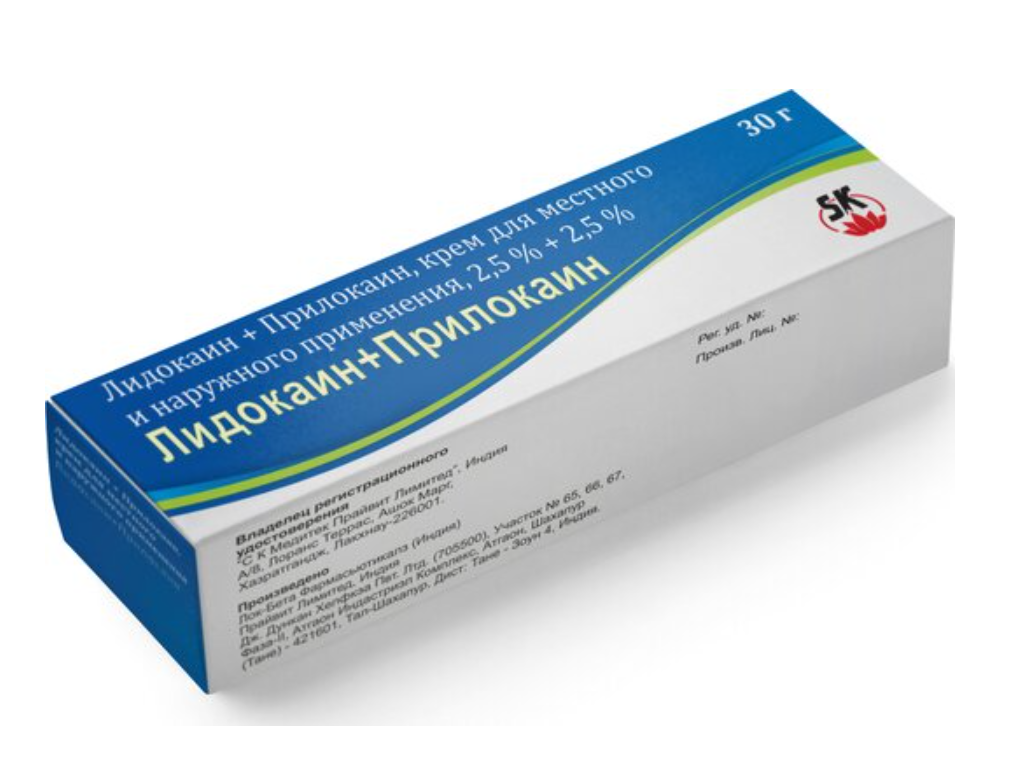 Lidokain+prilokain, 2,5%+2,5%, крэм, дель -мэщи, 30 г, 1 шт.